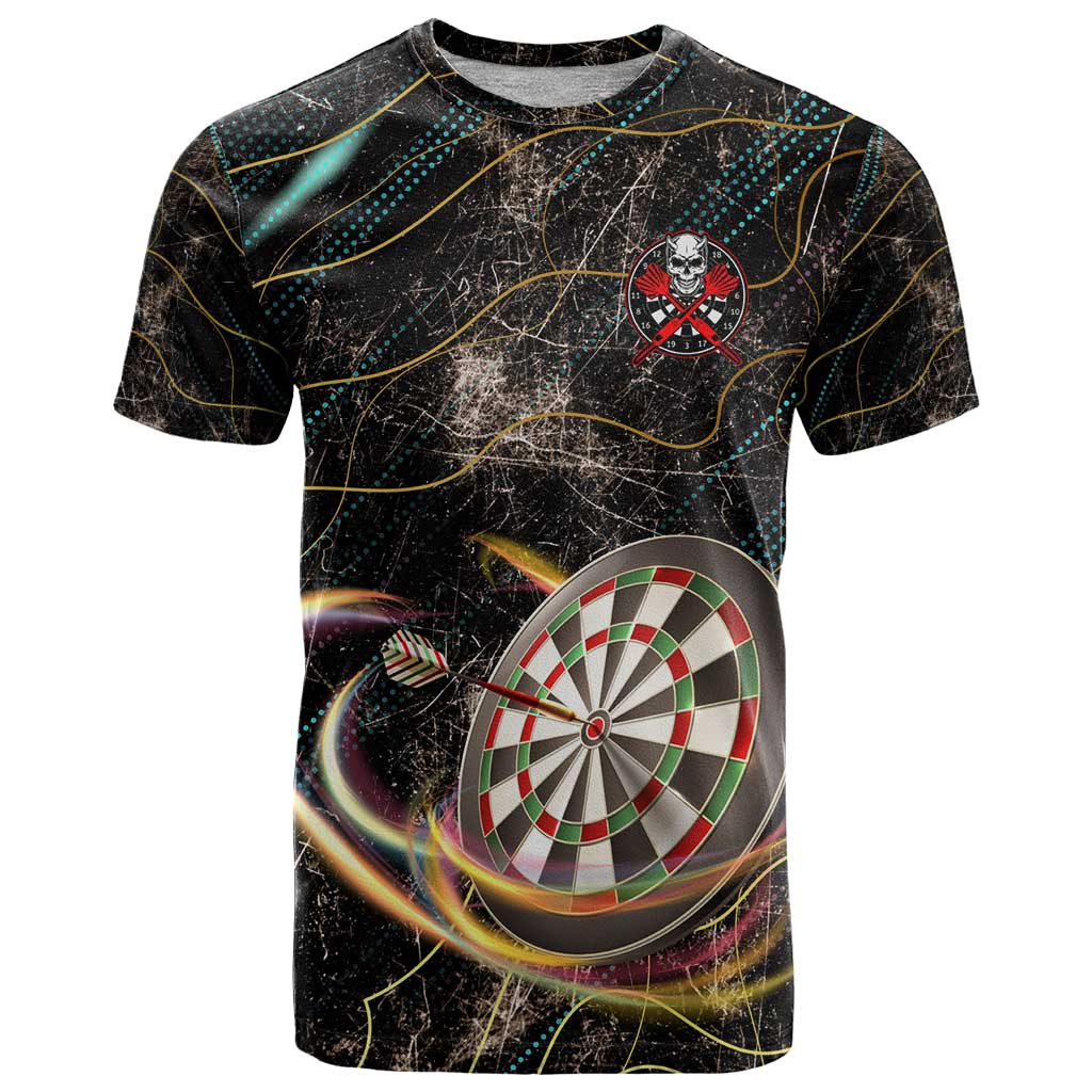 Personalized Skull and Darts Graphic T-Shirt with Neon Design Graphic Tee