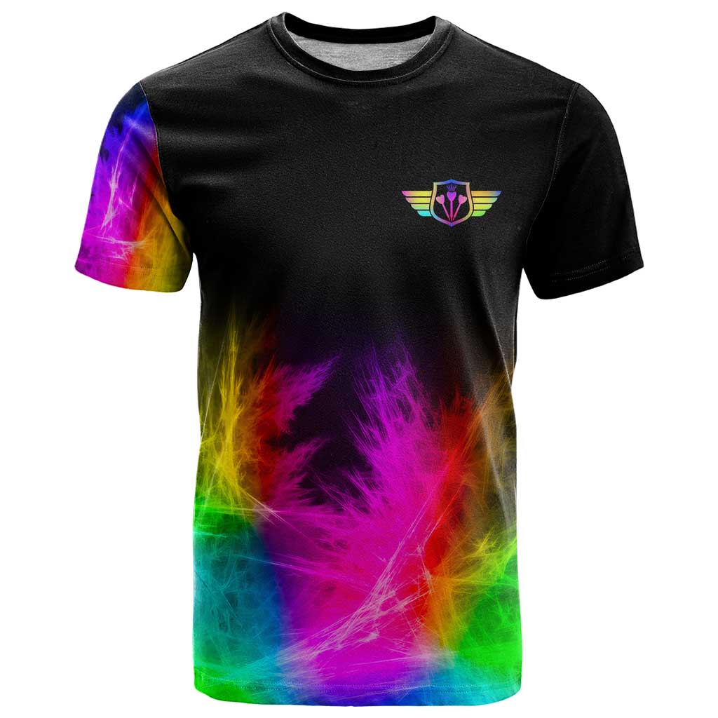 Personalized Colorful Neon Darts T-Shirt with Bold Abstract Background Graphic Tee