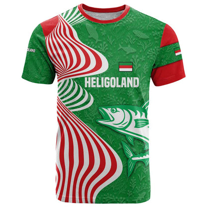 Germany Heligoland T-Shirt with Fish Illustration and Red Green Wave Graphic Tee