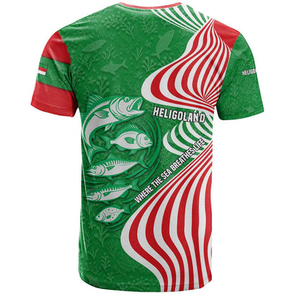 Germany Heligoland T-Shirt with Fish Illustration and Red Green Wave Graphic Tee
