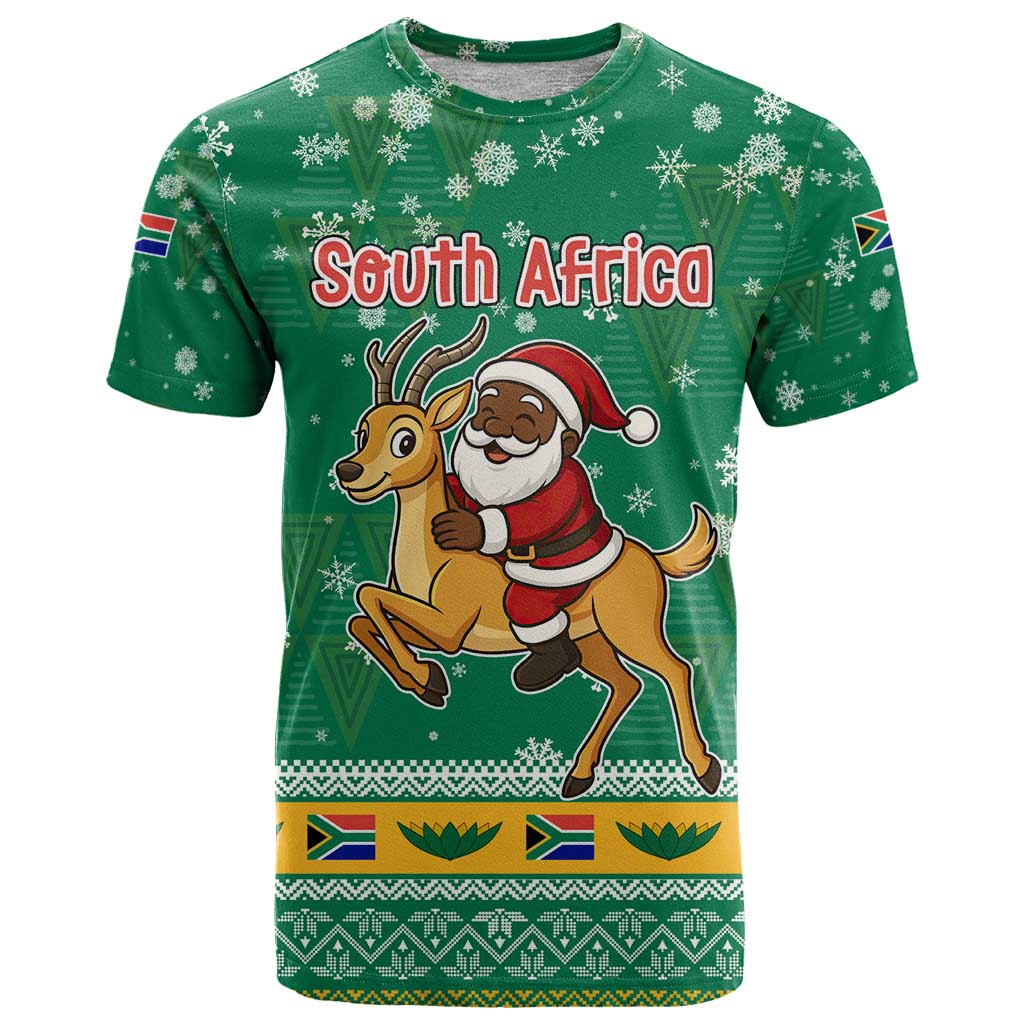 South Africa Christmas T-Shirt Santa Reindeer and Africa Map Graphic Tee