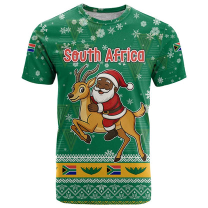 South Africa Christmas T-Shirt Santa Reindeer and Africa Map Graphic Tee
