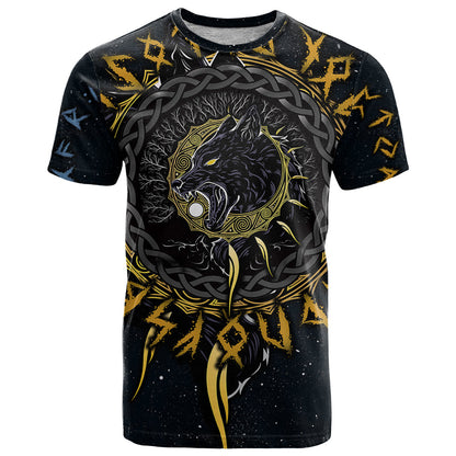 Skoll and Hati Viking Wolfs T-Shirt Graphic Tee