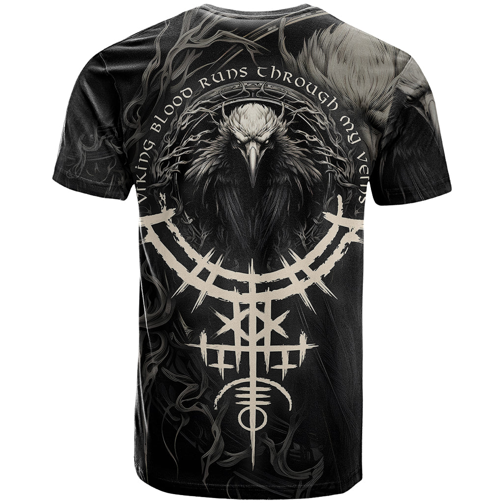 Viking Raven T-Shirt Viking Blood Runs Through My Veins Graphic Tee