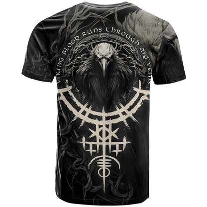 Viking Raven T-Shirt Viking Blood Runs Through My Veins Graphic Tee