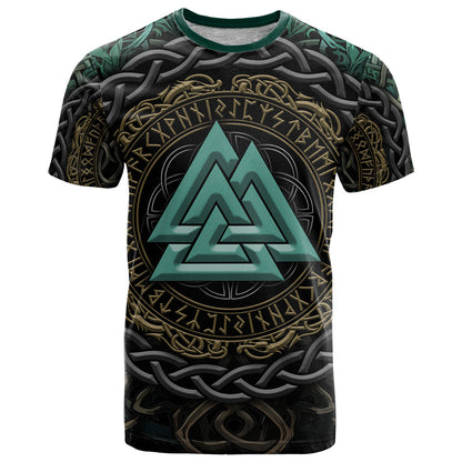 Viking T-Shirt Cyan Valknut and Yggdrasil Graphic Tee