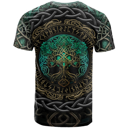 Viking T-Shirt Cyan Valknut and Yggdrasil Graphic Tee