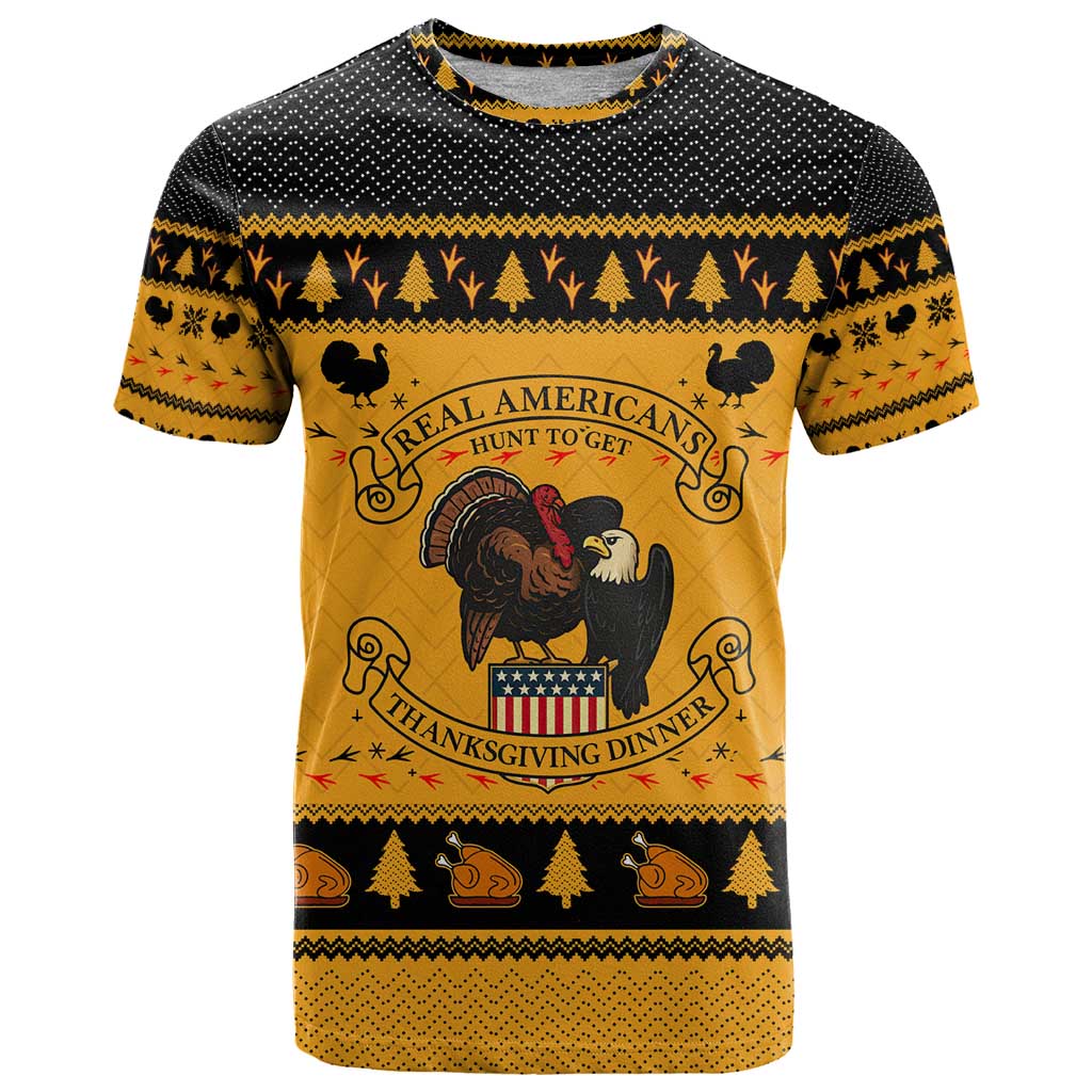 Americans Turkey Hunting Thanksgiving Christmas T-Shirt Xmas Holiday Patterns Graphic Tee