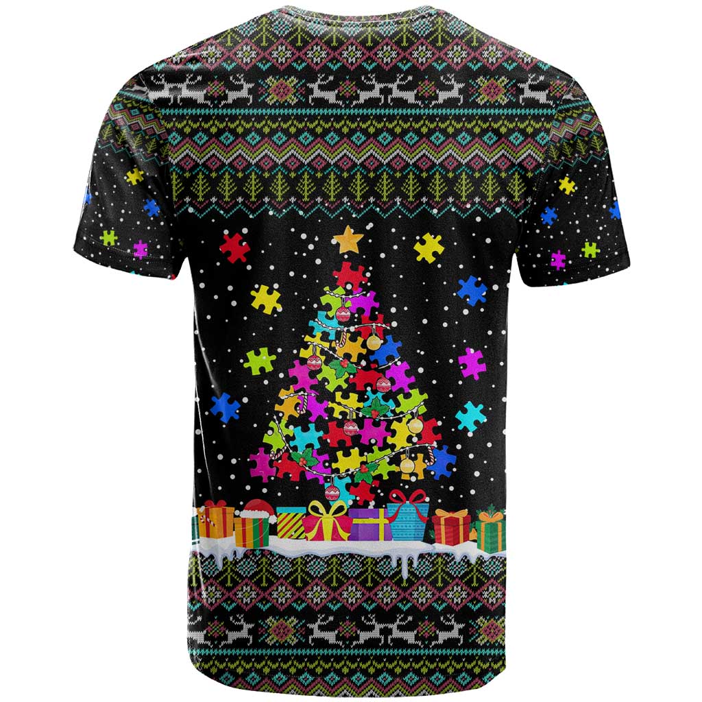 Autism Pine Christmas T-Shirt Xmas Holiday Patterns Graphic Tee