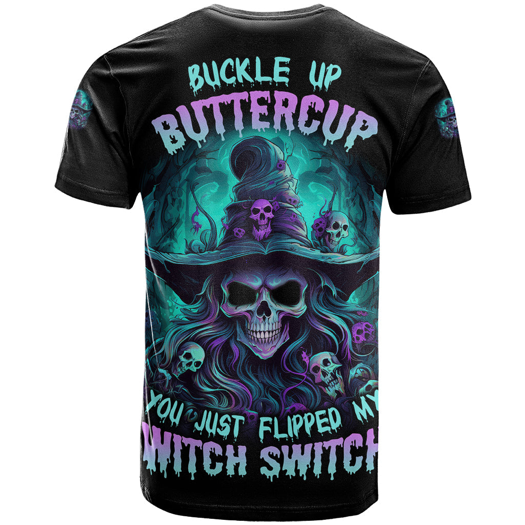 Buckle Up Buttercup Skull Witch Halloween T-Shirt Graphic Tee
