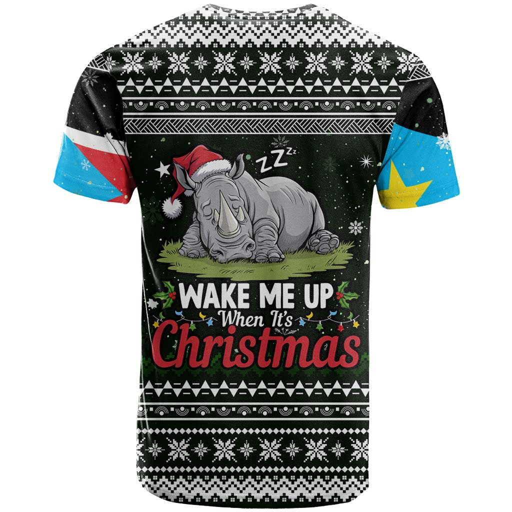 South Sudan Christmas T-Shirt with National Map, Flag Colors, and Sleeping Rhino Motif Graphic Tee