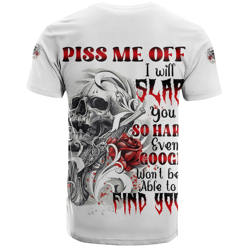 P Me Off Tattooed Skull Rose T-Shirt Graphic Tee