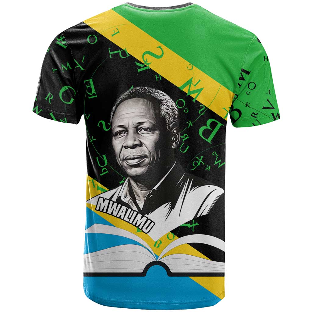 Julius Nyerere T-Shirt Education is a Way of Fighting Poverty Quote and Tanzanian Flag Alphabet Graphic Tee
