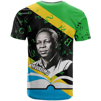 Julius Nyerere T-Shirt Education is a Way of Fighting Poverty Quote and Tanzanian Flag Alphabet Graphic Tee