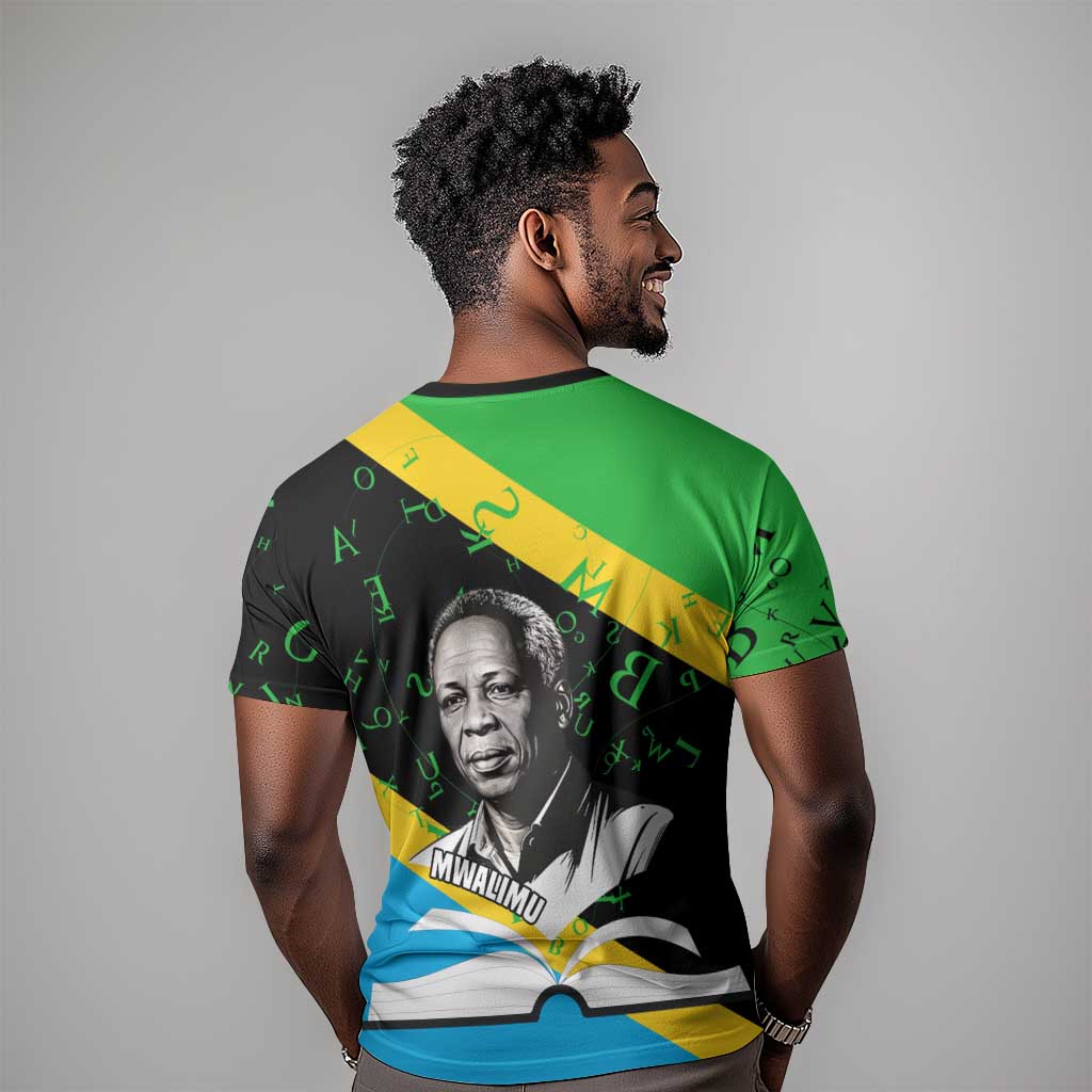 Julius Nyerere T-Shirt Education is a Way of Fighting Poverty Quote and Tanzanian Flag Alphabet Graphic Tee