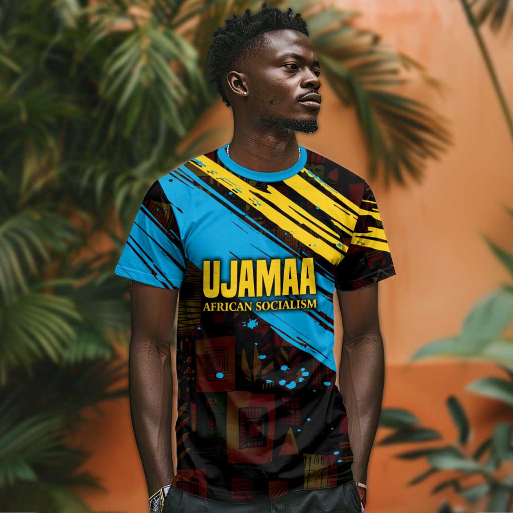 Julius Nyerere T-Shirt Ujamaa African Socialism Text and Bold Striped Pattern Graphic Tee