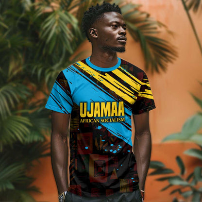 Julius Nyerere T-Shirt Ujamaa African Socialism Text and Bold Striped Pattern Graphic Tee