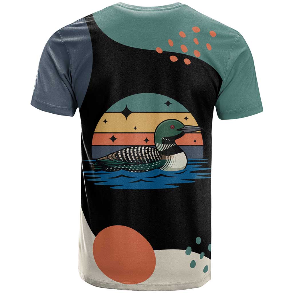 Stupid Canadian Wolf Bird T-Shirt with Retro Sunset Stripe Pattern Graphic Tee