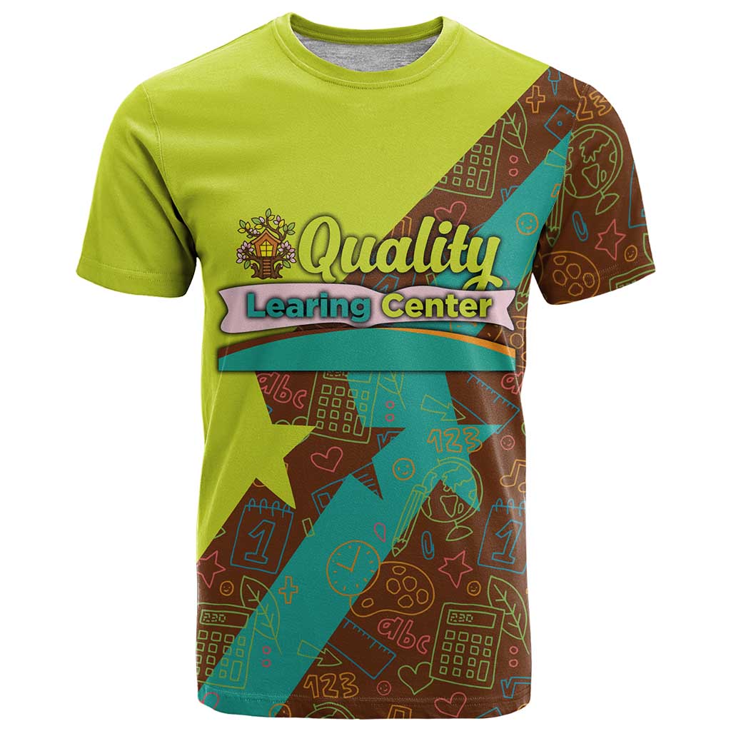 Quality Learning Center T-Shirt with School Supply Doodle Pattern Graphic Tee