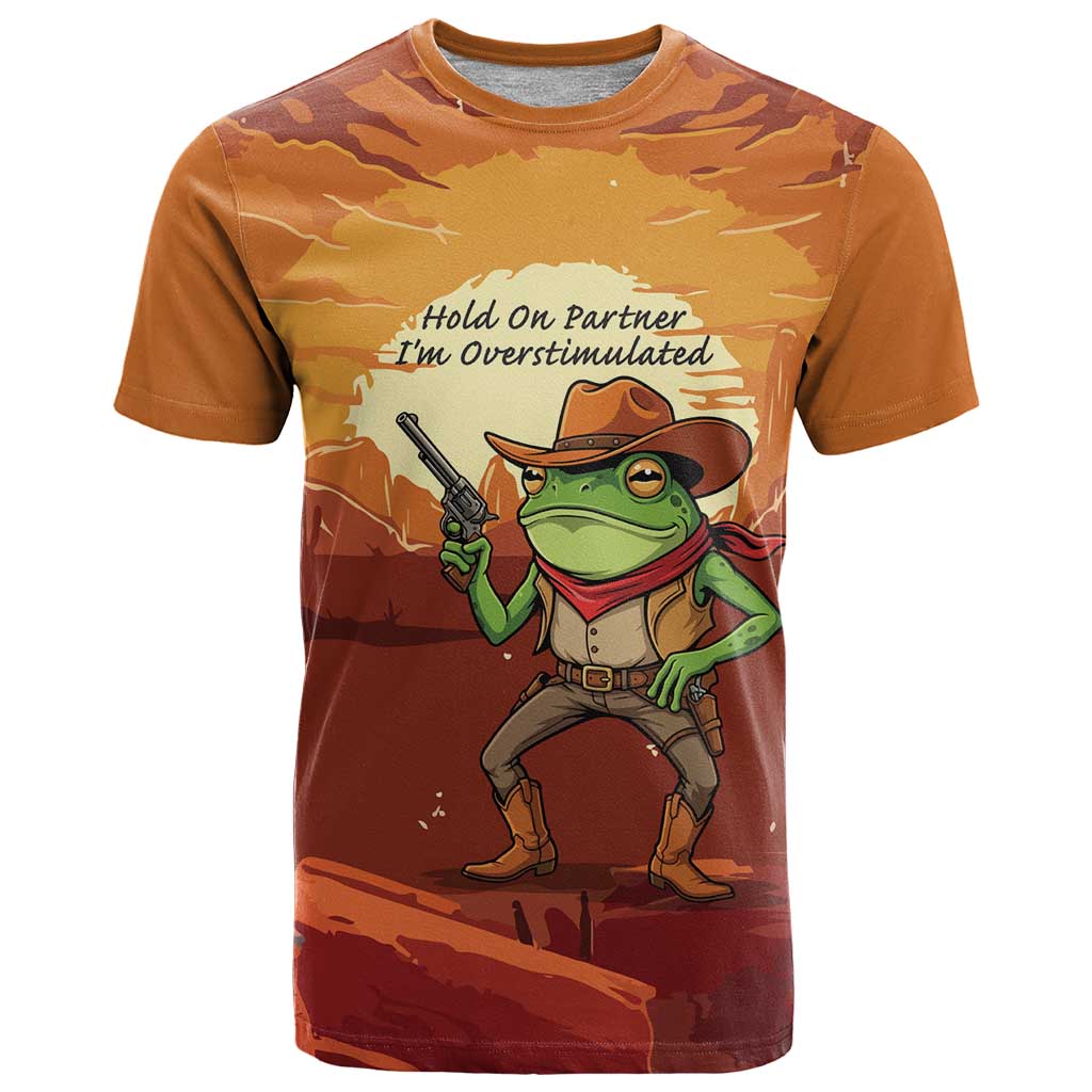 Cowboy Frog Outlaw T-Shirt with Desert Sunset Silhouette Pattern Graphic Tee