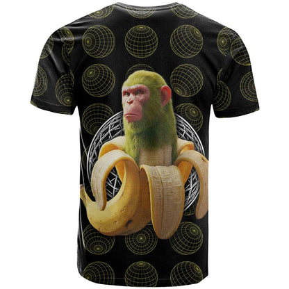 Chimpanzi Bananini Primate T-Shirt with 3D Wireframe Globe Pattern Graphic Tee
