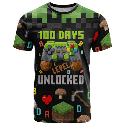 100 Days Level Unlocked T-Shirt Gaming 100 Days of School Boys Graphic Tee
