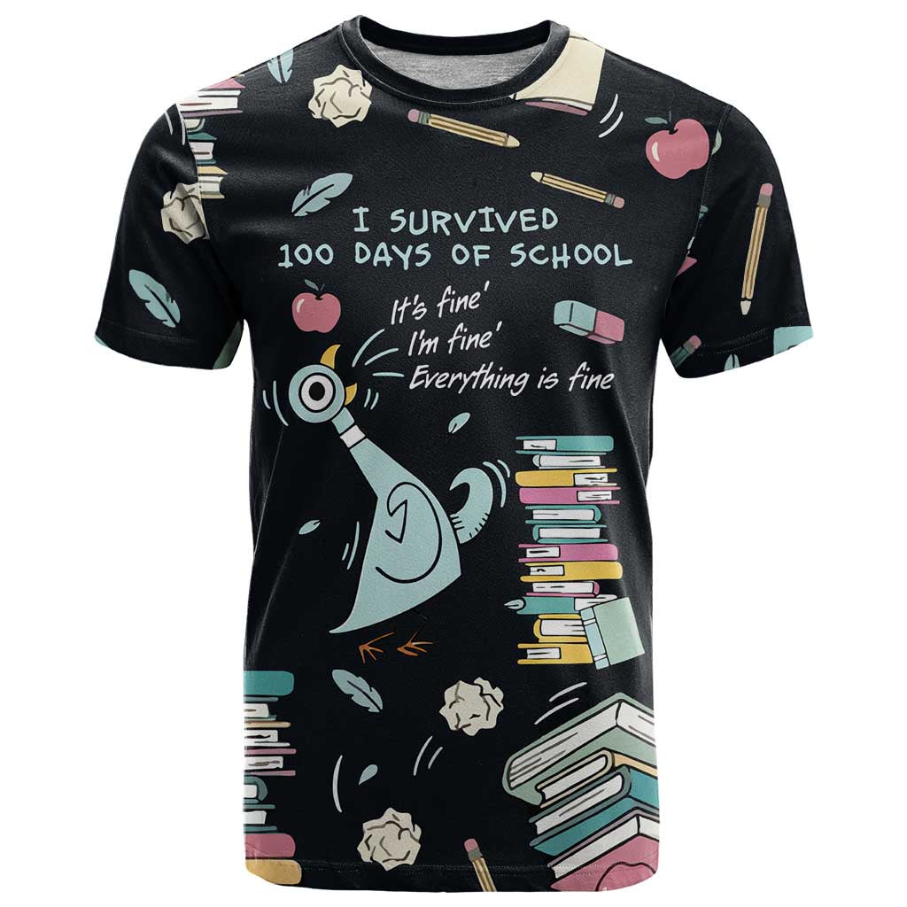 I Survived 100 Days of School T-Shirt Funny Pigeon 100th Day Teacher Graphic Tee