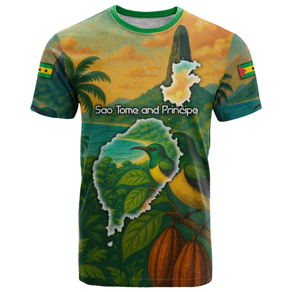 Sao Tome and Principe Tropical Island T-Shirt with Bird and Cocoa Forest Print Graphic Tee