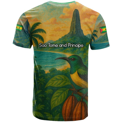 Sao Tome and Principe Tropical Island T-Shirt with Bird and Cocoa Forest Print Graphic Tee