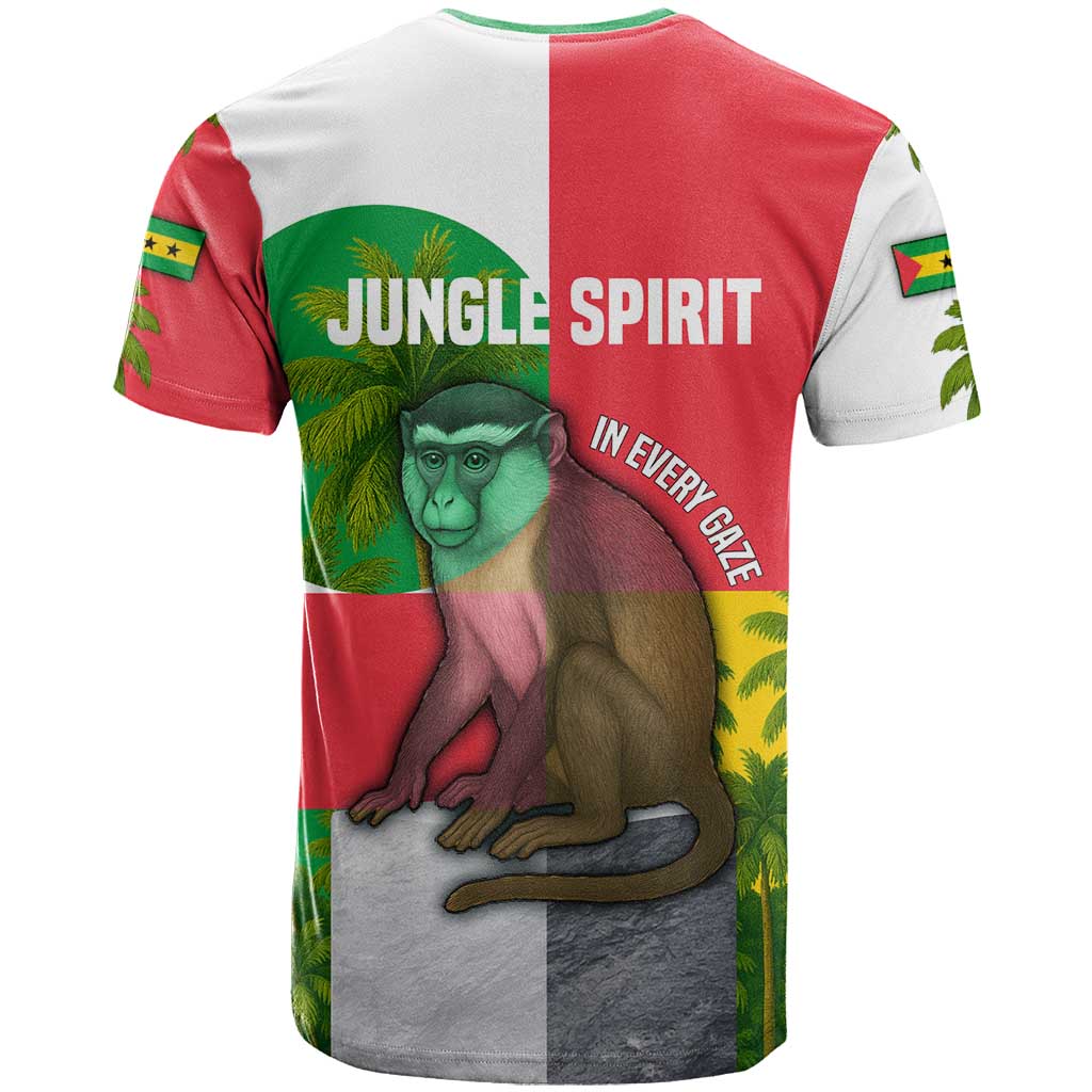 Jungle Spirit Monkey T-Shirt with Sao Tome and Principe Tropical Flag Color Blocks Graphic Tee