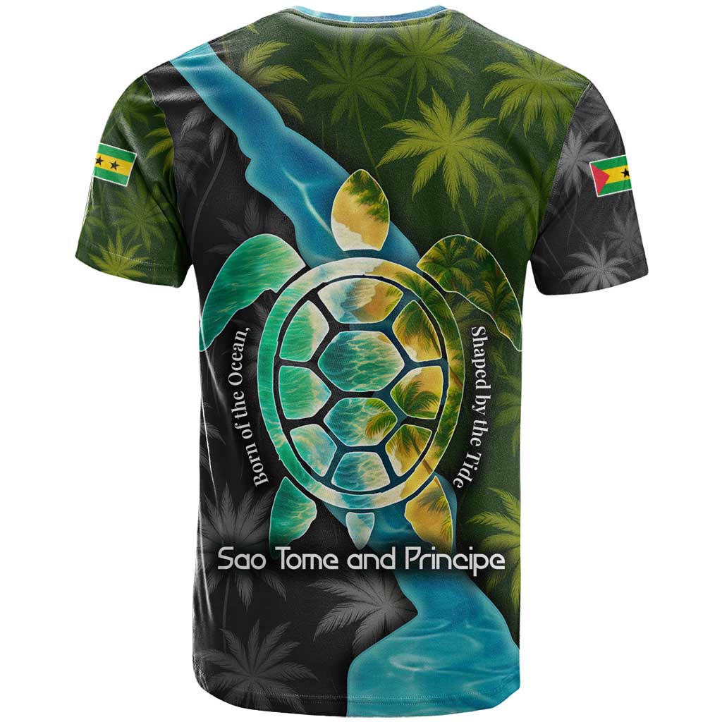 Sea Turtle Sao Tome and Principe T-Shirt with Ocean Tide and Tropical Palm Design Graphic Tee