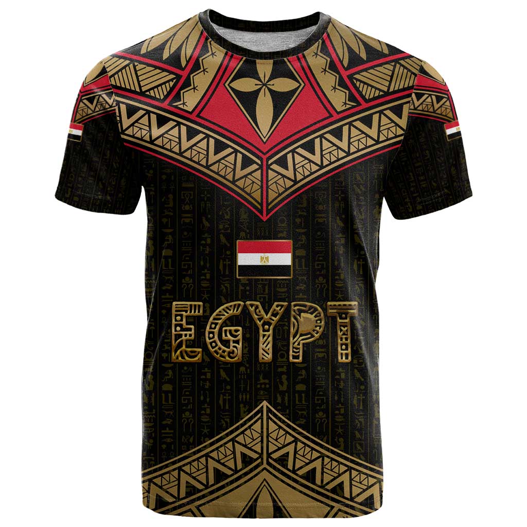 Ankh Eye of Horus Egypt T-Shirt with Ancient Black Gold Hieroglyph Spirit Graphic Tee