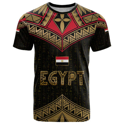 Ankh Eye of Horus Egypt T-Shirt with Ancient Black Gold Hieroglyph Spirit Graphic Tee