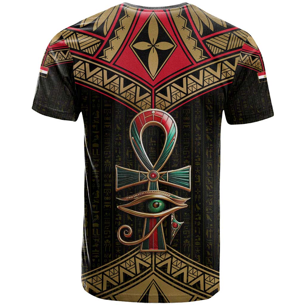 Ankh Eye of Horus Egypt T-Shirt with Ancient Black Gold Hieroglyph Spirit Graphic Tee
