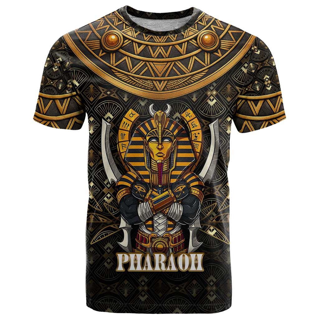Pharaoh King Tut Egypt T-Shirt with Hieroglyphic Gold Pattern Graphic Tee