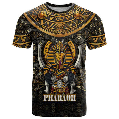 Pharaoh King Tut Egypt T-Shirt with Hieroglyphic Gold Pattern Graphic Tee