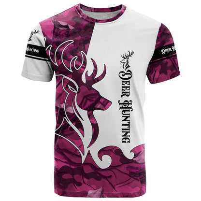 Pink Camo Customize Name Deer Hunting T-Shirt Tribal Buck Silhouette Graphic Tee