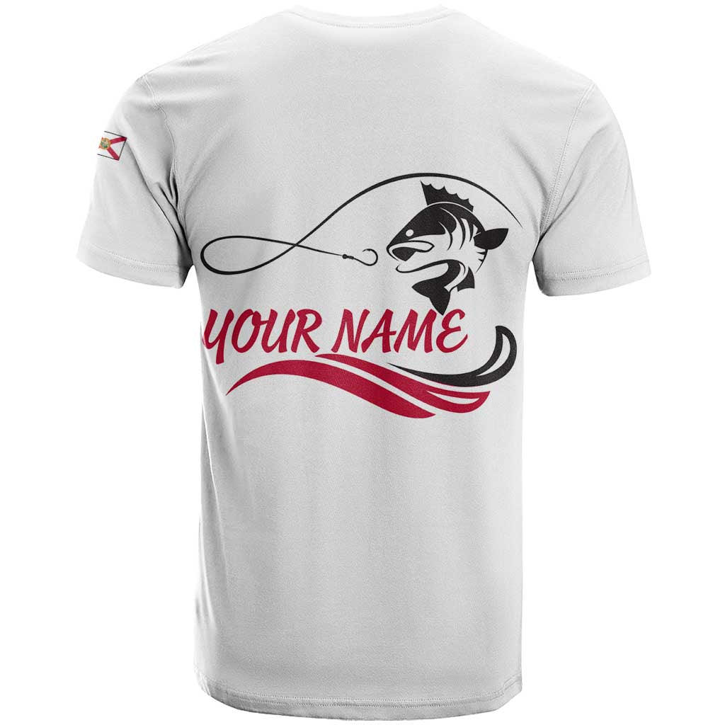 Flag Florida Fishing T-Shirt Fish Hook Rip Detail and Custom Name Red Accent Design Graphic Tee
