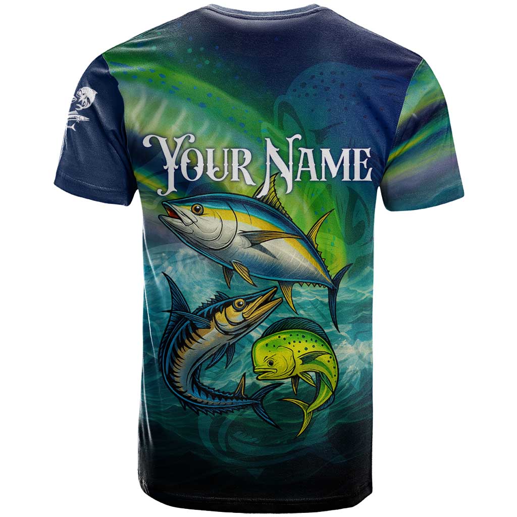 Offshore Fishing Custom T-Shirt Tuna Mahi Mahi and Wahoo in Ocean Wave Design Graphic Tee