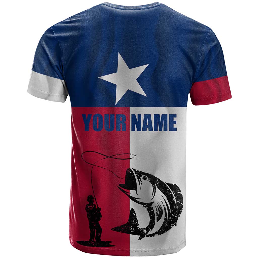 Texas Flag Fishing T-Shirt Hook and Fish Illustration and Custom Name Detail Graphic Tee