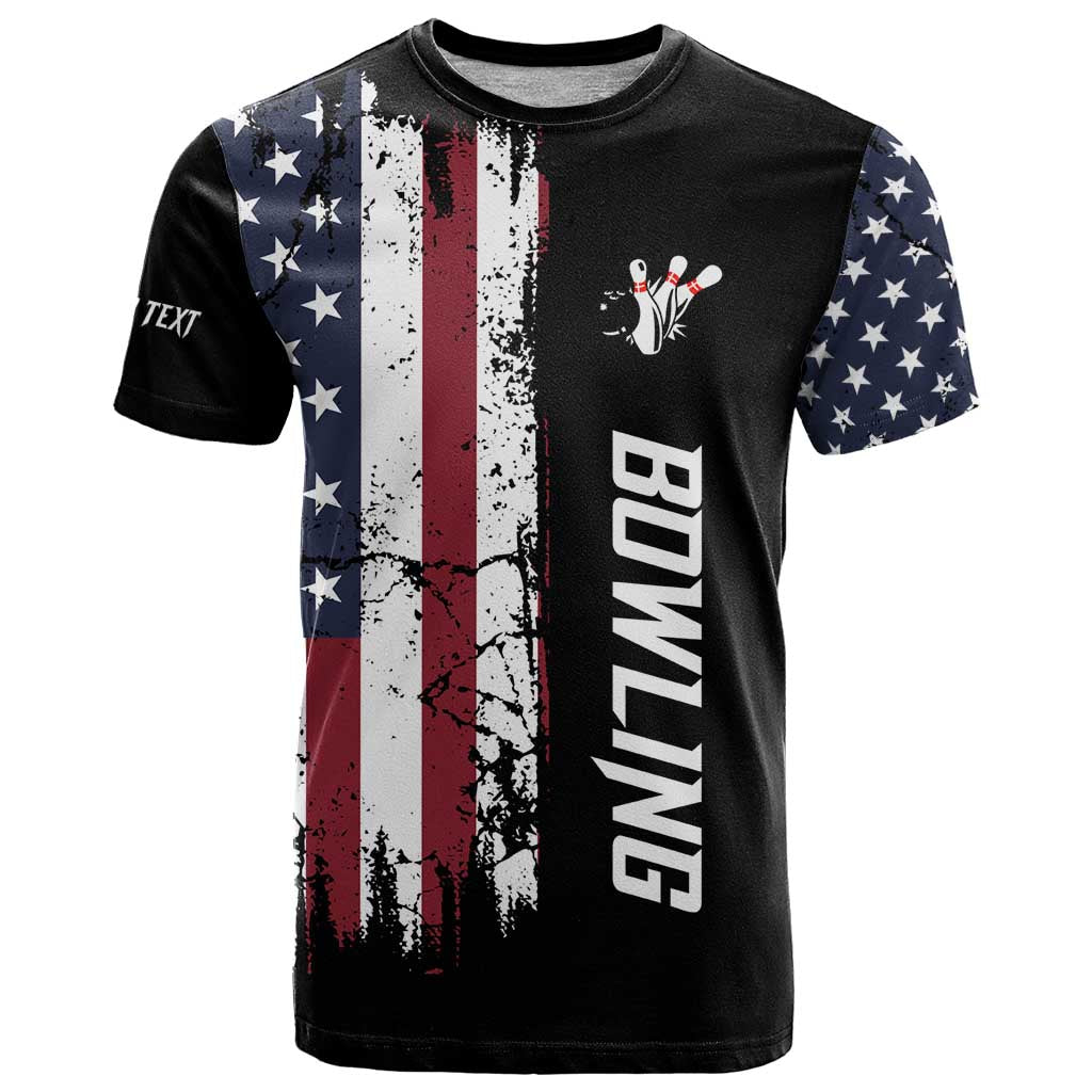 Grunge American Flag Custom Bowling T-Shirt Pins Graphic and Team Text Layout Design Graphic Tee