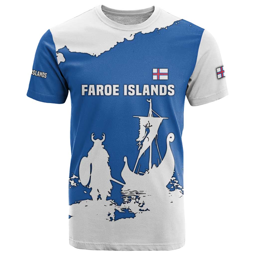Faroe Islands T-Shirt with Viking Ship and Map Silhouette Graphic Tee