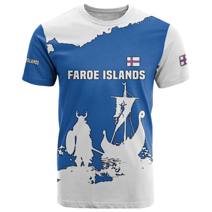 Faroe Islands T-Shirt with Viking Ship and Map Silhouette Graphic Tee