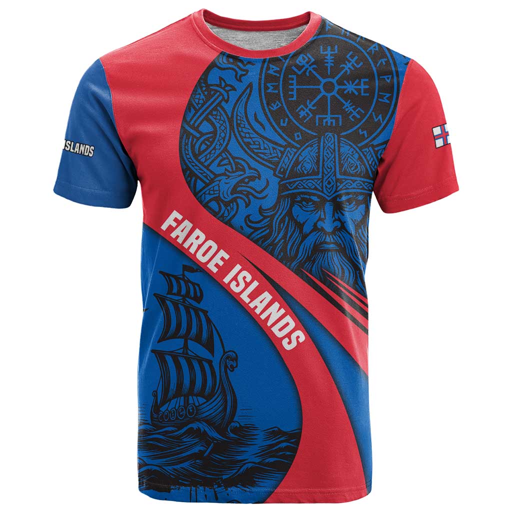 Faroe Islands T-Shirt with Viking Warrior and Longship Design Graphic Tee