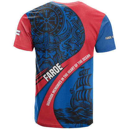 Faroe Islands T-Shirt with Viking Warrior and Longship Design Graphic Tee
