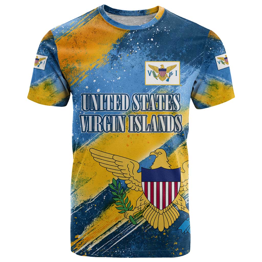 United States Virgin Islands T-Shirt with Blue Yellow Eagle Design and Government Seal Graphic Tee