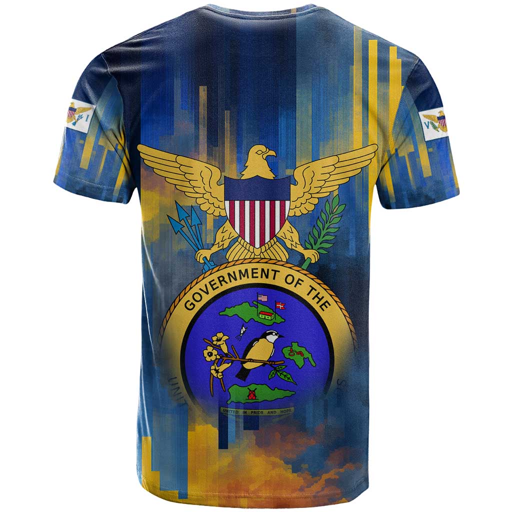 United States Virgin Islands T-Shirt with Blue Yellow Government Seal Design and Bald Eagle Graphic Tee