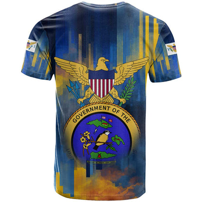 United States Virgin Islands T-Shirt with Blue Yellow Government Seal Design and Bald Eagle Graphic Tee