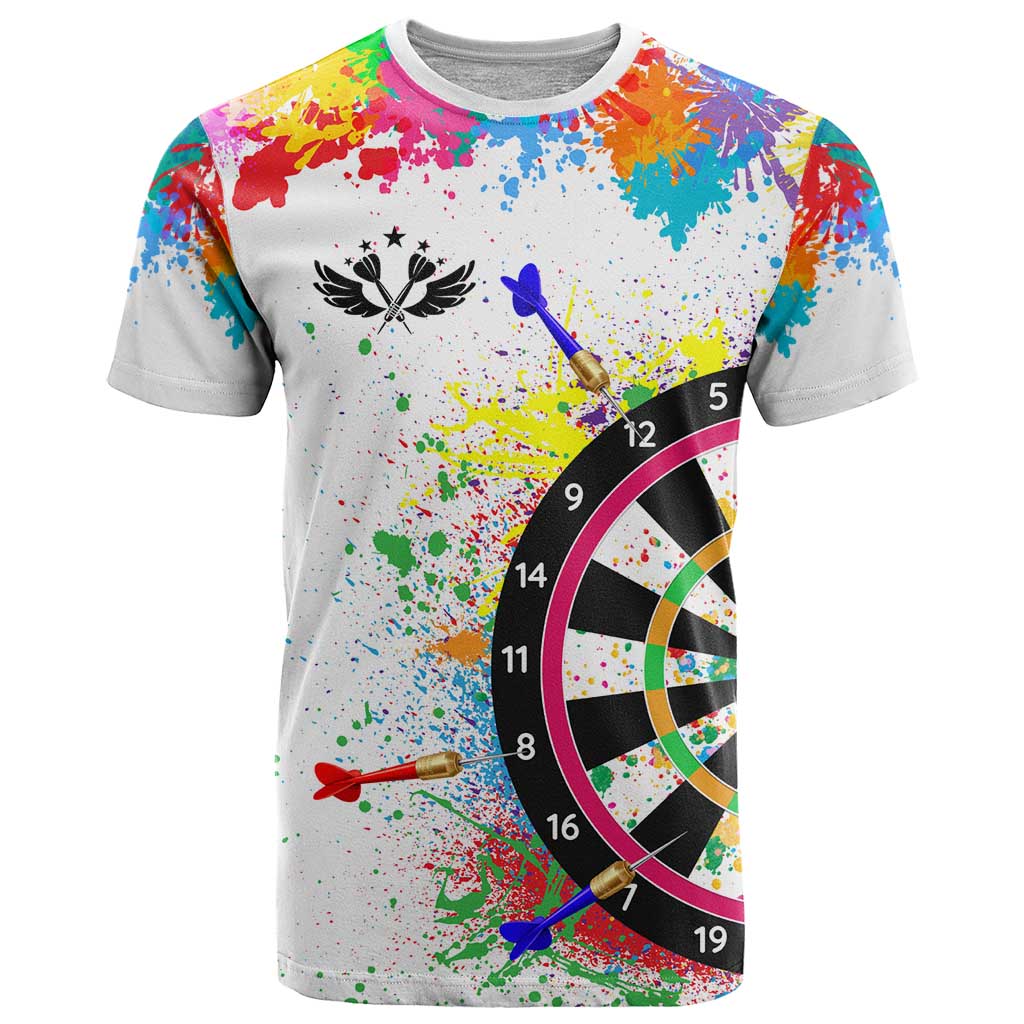 Colorful Dartboard and Splatter Paint Darts T-Shirt Personalized Motivational Quote Graphic Tee