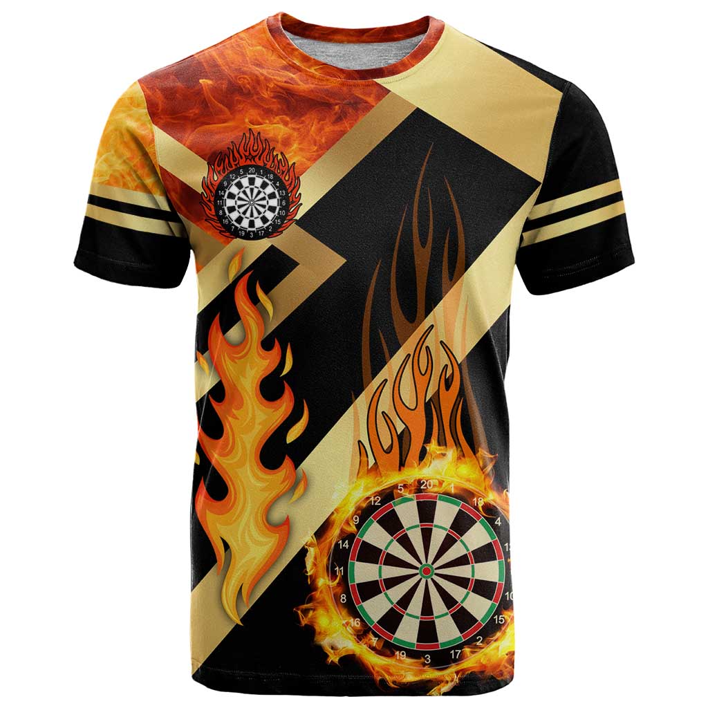 Flaming Dartboard Darts T-Shirt Personalized Bold Geometric Patterns Graphic Tee